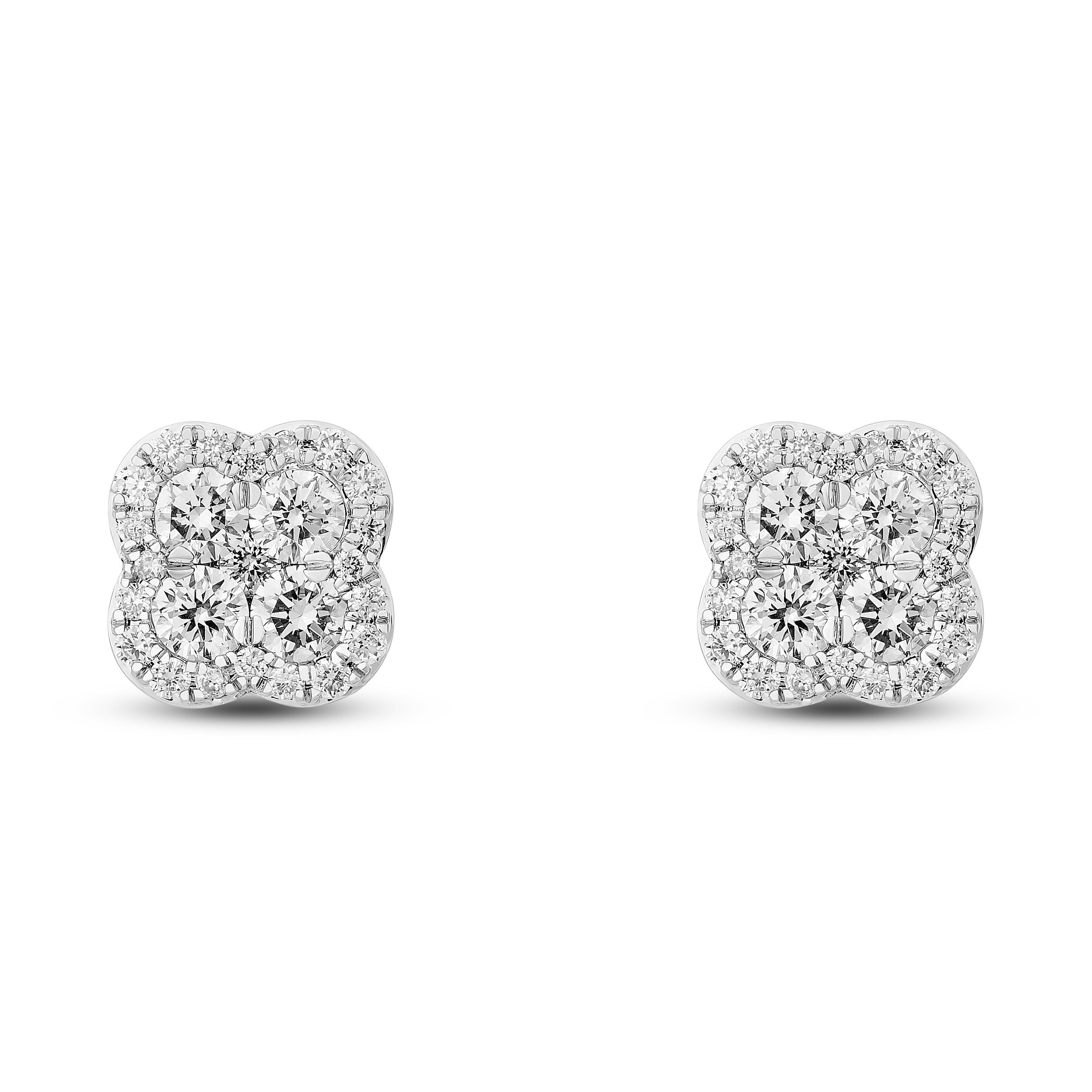 
  
  14K White Gold Flower Design Diamond Stud Earrings
  
