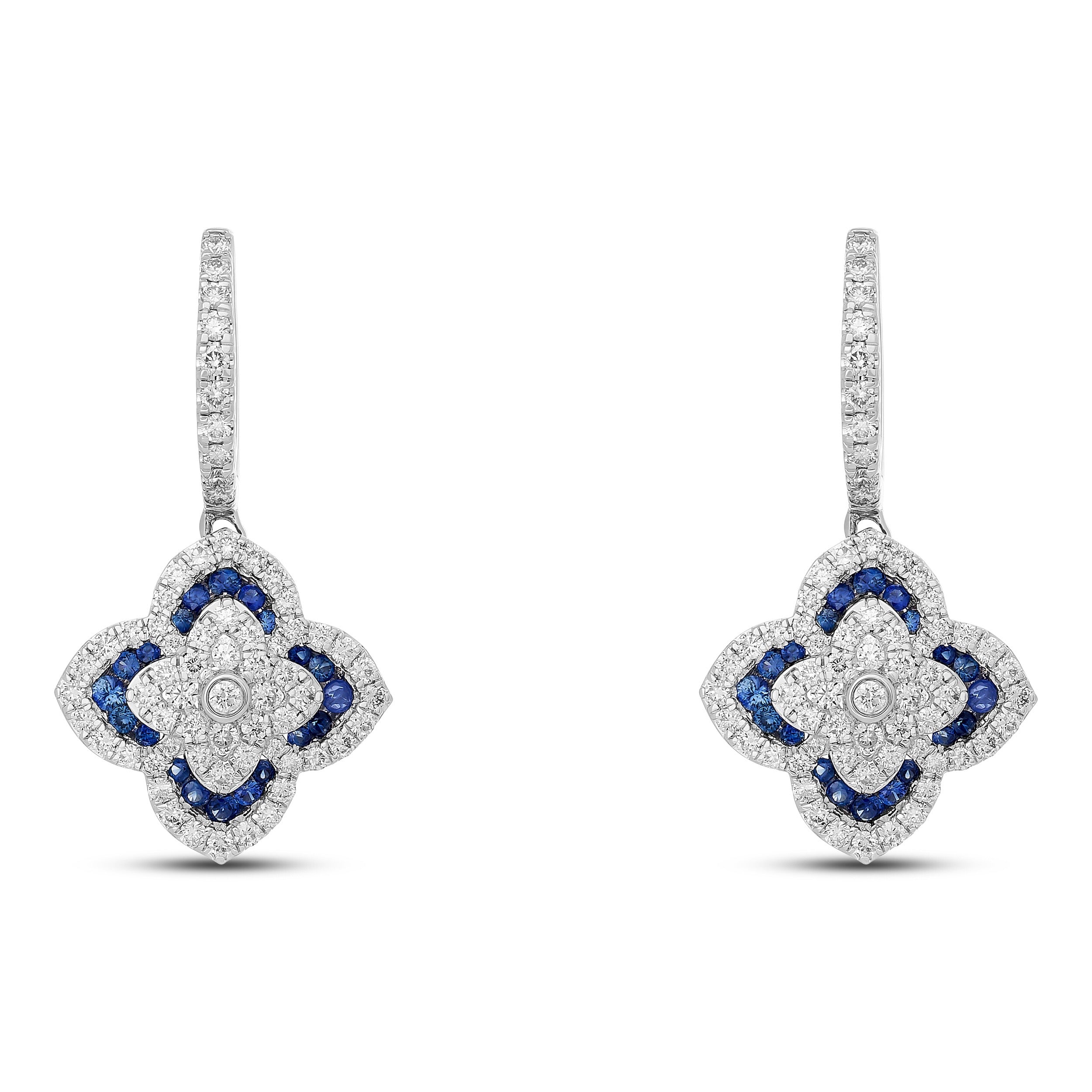 
  
  14K White Gold Diamond and Sapphire Flower Drop Earrings
  
