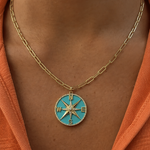 
  
  14K Yellow Gold Diamond and Turquoise Compass Pendant
  
