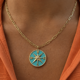 
  
  14K Yellow Gold Diamond and Turquoise Compass Pendant
  
