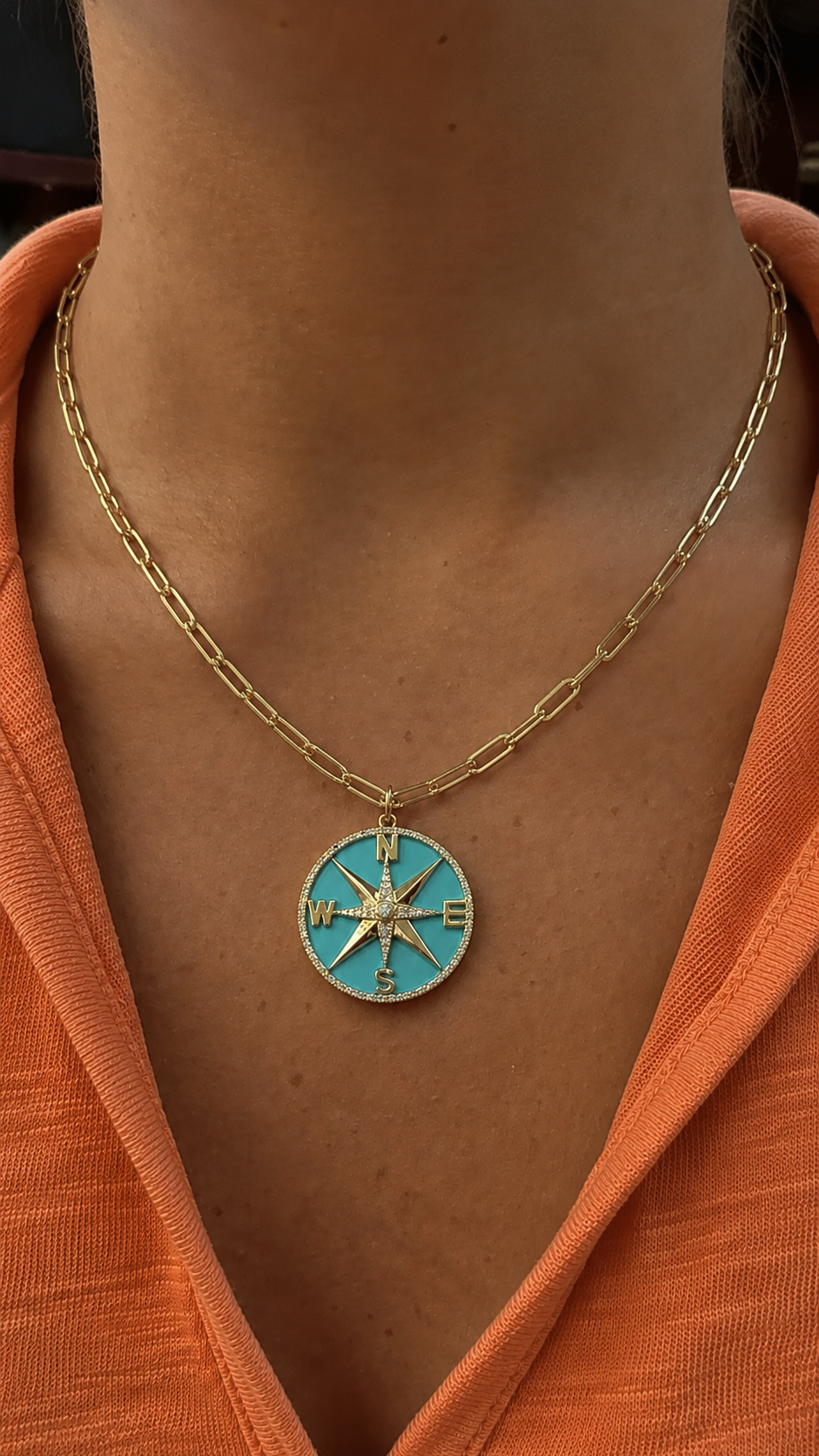 
  
  14K Yellow Gold Diamond and Turquoise Compass Pendant
  
