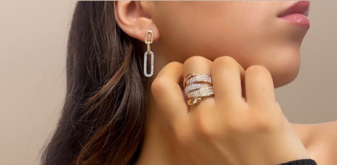 
  
  14k Two Tone Diamond Dangle Paperclip Earrings
  
