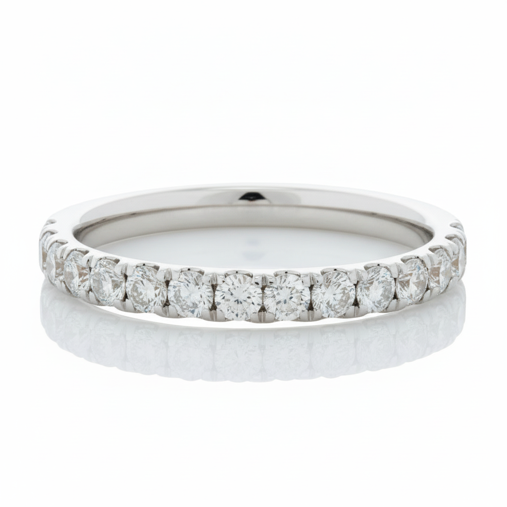 
  
  Diamond Wedding Band 1/2 Around - 18K White Gold - 0.72ct
  
