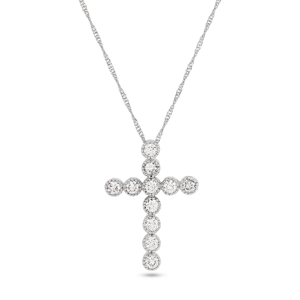 14k White Gold Pronged Diamond Cross Pendant Necklace (0.52 cts. t.w.)