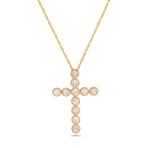 14k Yellow Gold Pronged Diamond Cross Pendant Necklace (0.52 cts. t.w.)