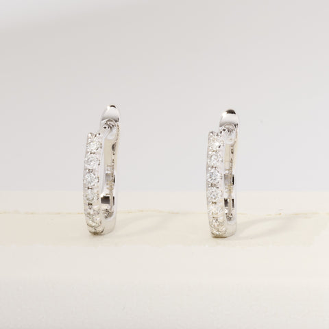 Small 14k White Gold Diamond Oblong Hoop Earrings