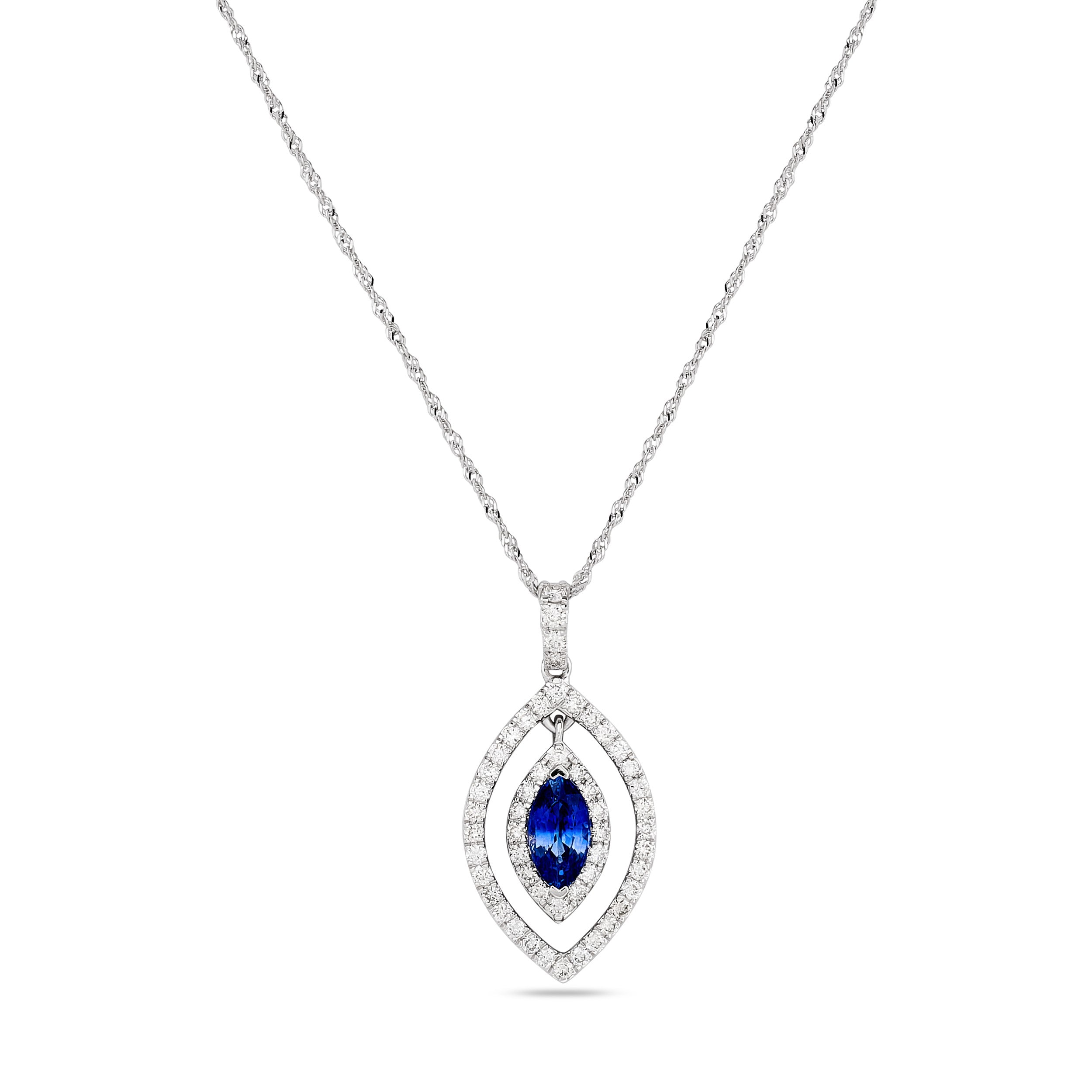 
  
  14k White Gold Marquise Sapphire Double Halo Necklace
  
