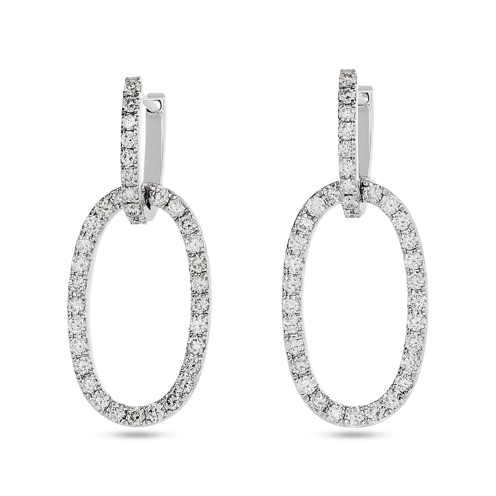 14k White Gold Diamond Oval Shape Dangle Earrings
