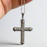 
  
  14k White Gold Diamond and Cabochon Sapphire Cross Pendant
  
