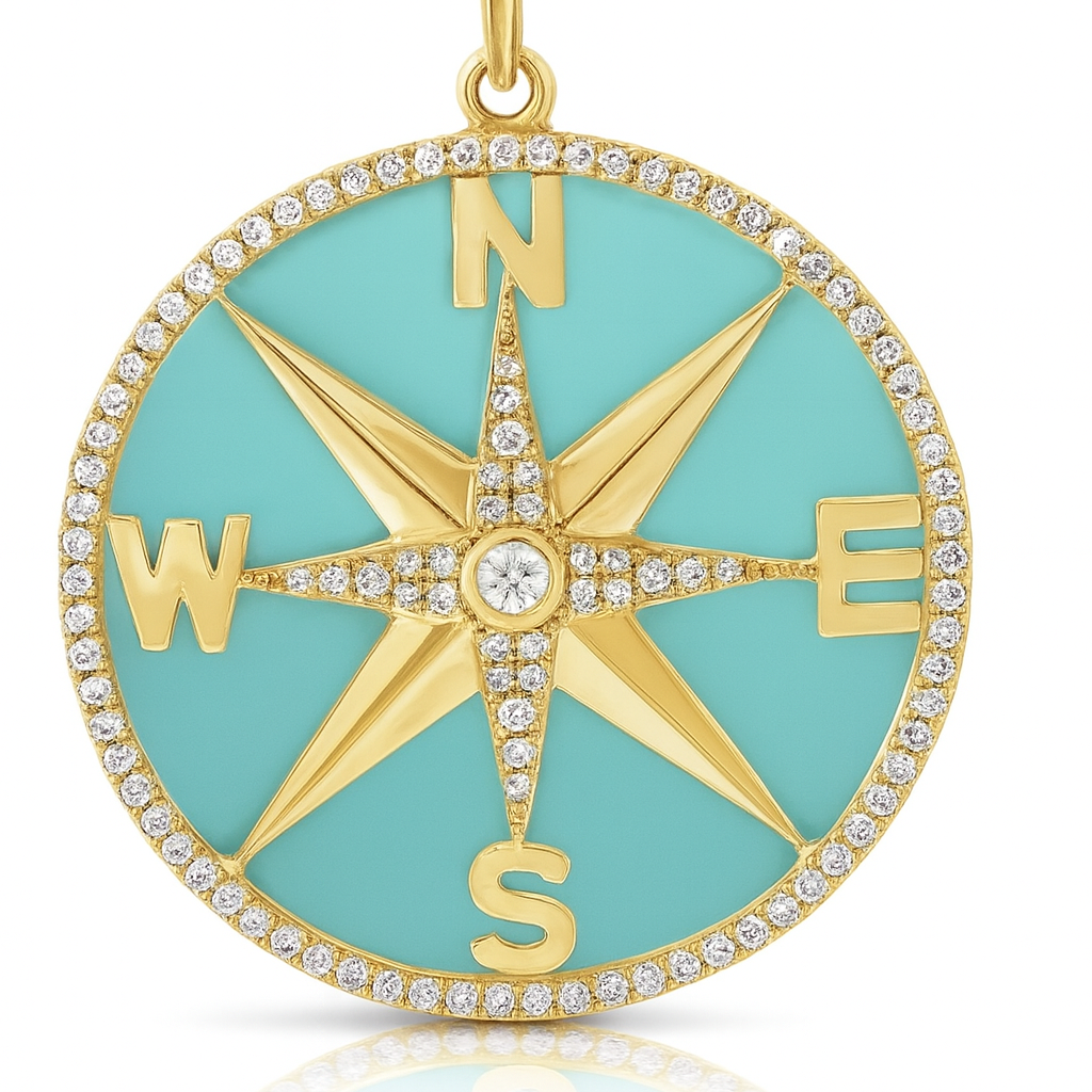 
  
  14K Yellow Gold Diamond and Turquoise Compass Pendant
  
