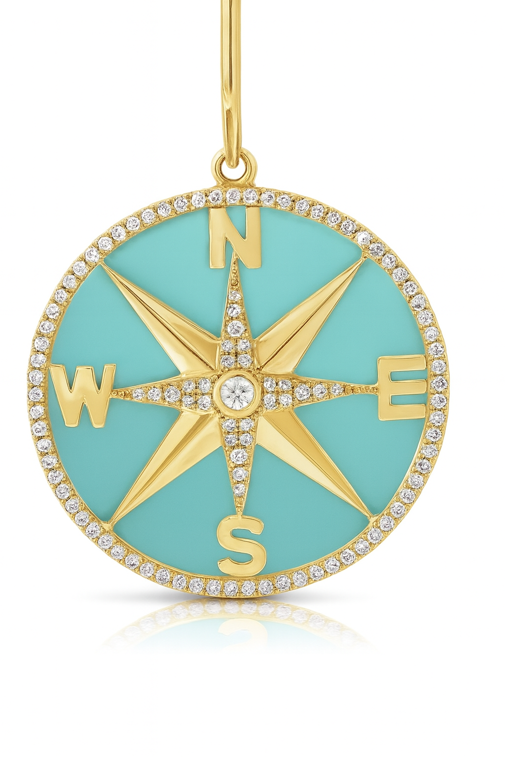 
  
  14K Yellow Gold Diamond and Turquoise Compass Pendant
  
