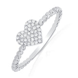 Beaded Shank 14k White Gold Diamond Heart Ring