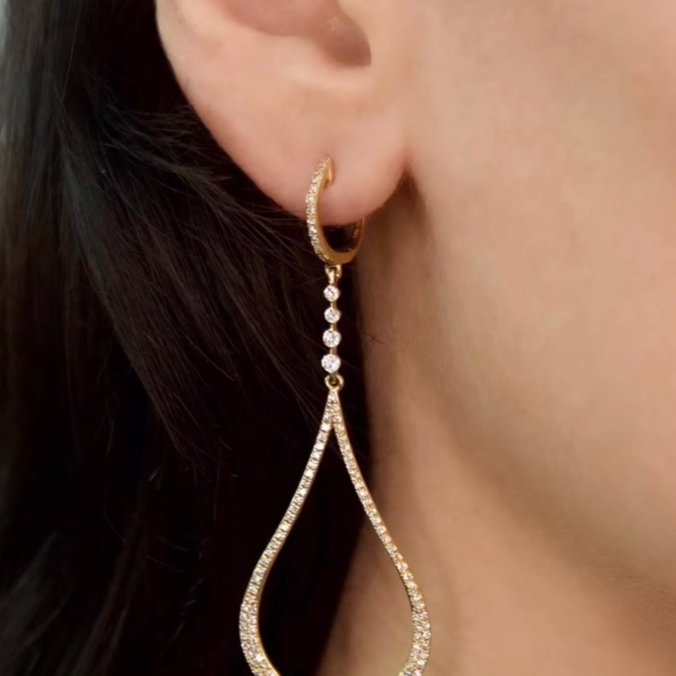 
  
  14k Yellow Gold Dangle Diamond Teardrop Earrings
  
