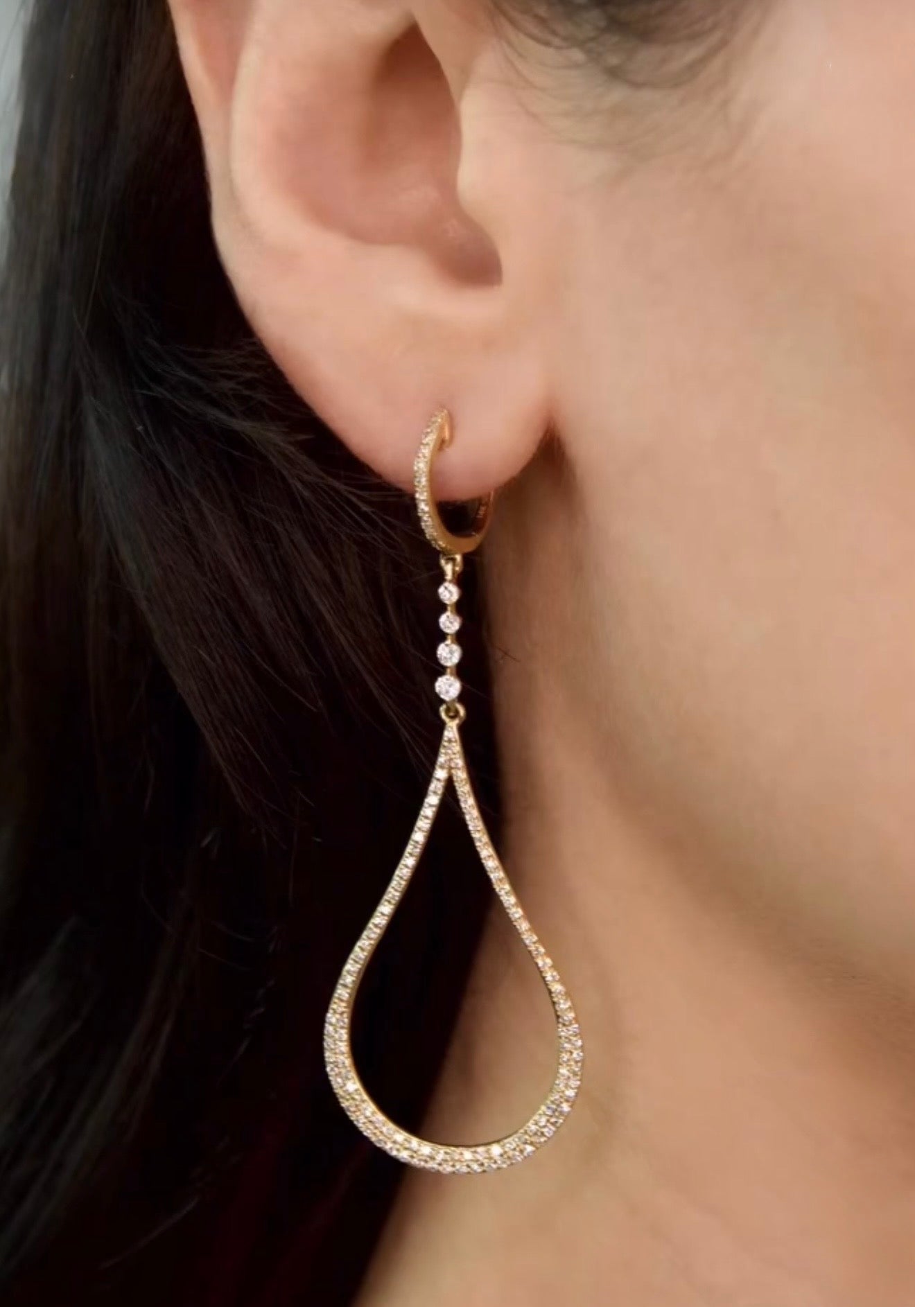 
  
  14k Yellow Gold Dangle Diamond Teardrop Earrings
  
