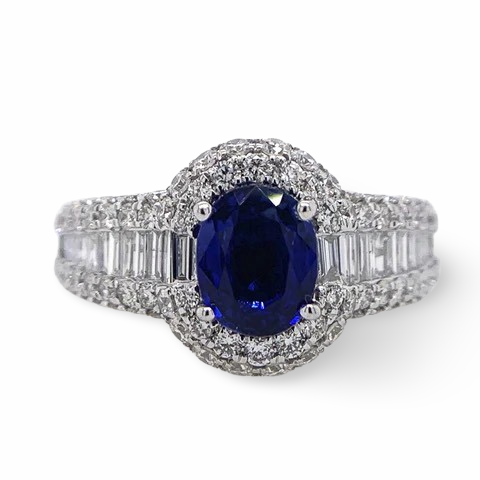
  
  14k White Gold diamond and Sapphire Halo Ring
  
