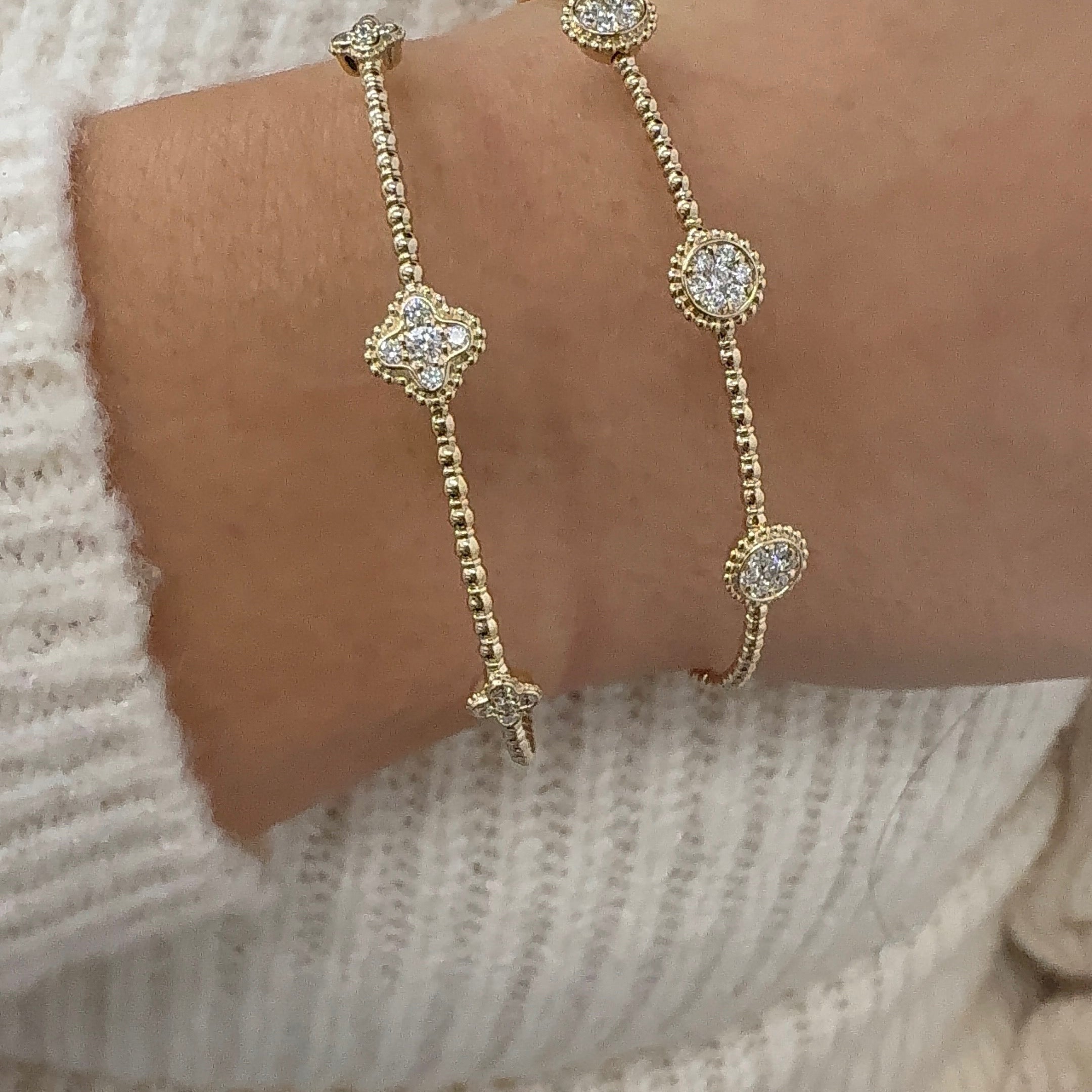 
  
  14k Yellow Gold Diamond Cluster Flex Bangle
  
