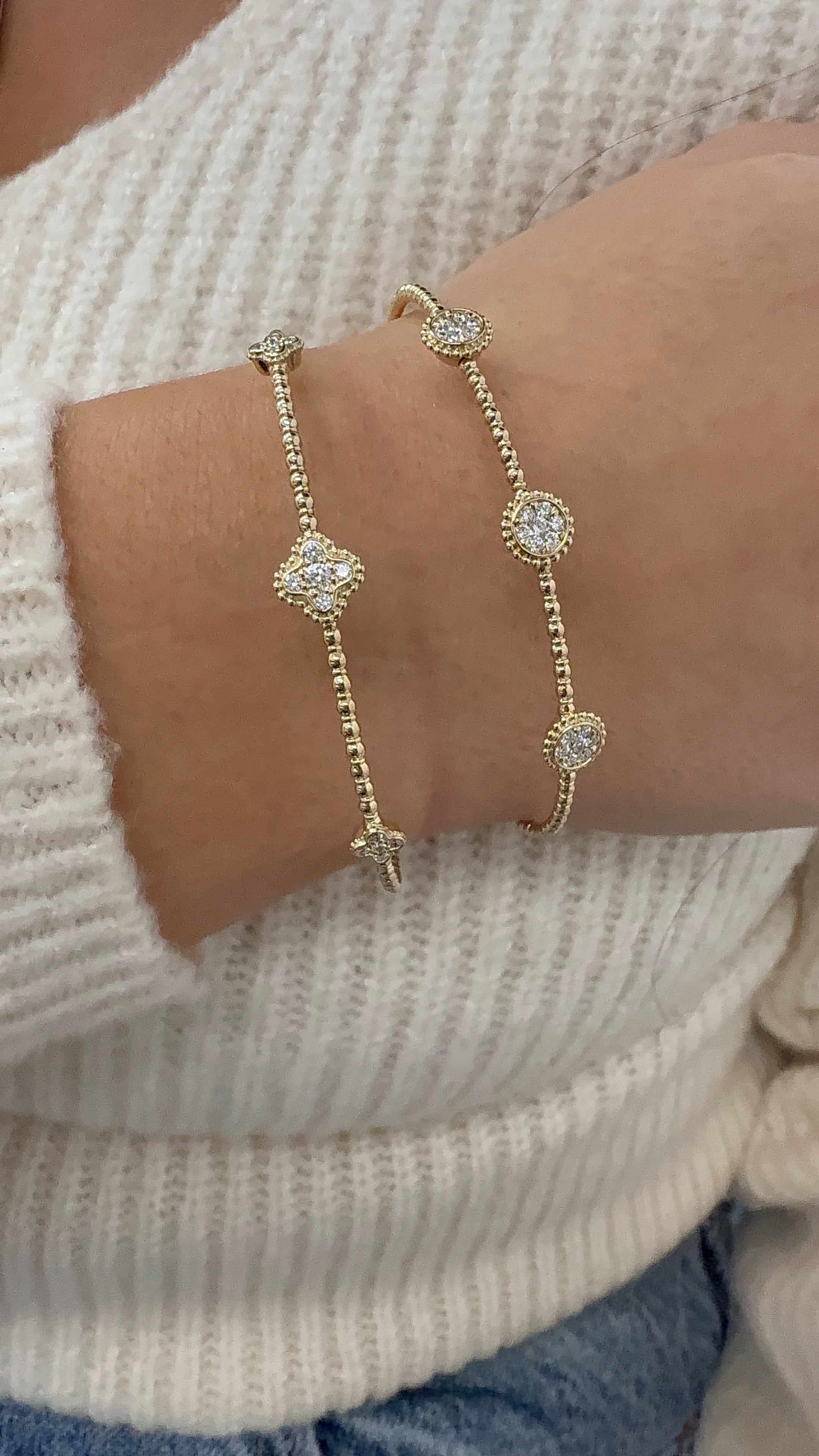 
  
  14k Yellow Gold Diamond Cluster Flex Bangle
  
