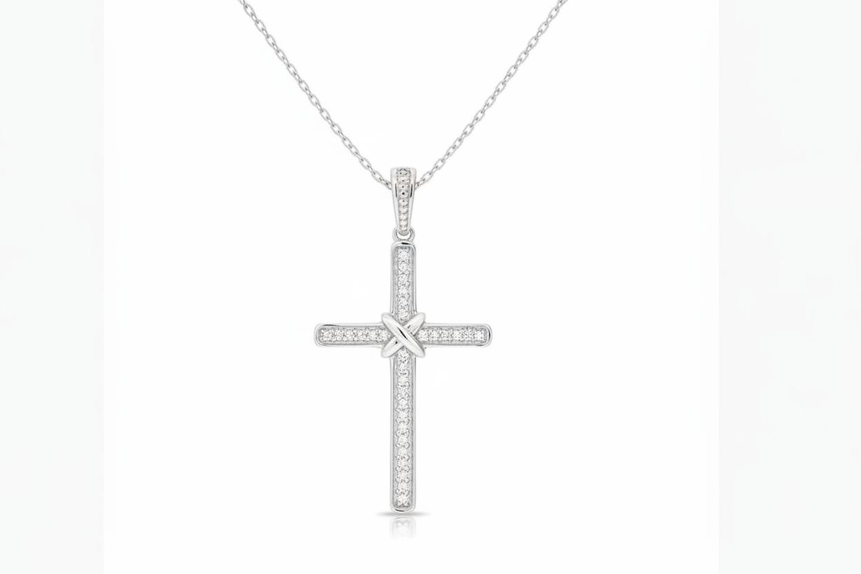 
  
  14k White Gold Diamond Cross Necklace
  
