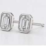 
  
  14KT White Gold Lab Grown Emerald Cut Diamond Stud Bezel Set Earrings
  
