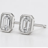 
  
  14KT White Gold Lab Grown Emerald Cut Diamond Stud Bezel Set Earrings
  
