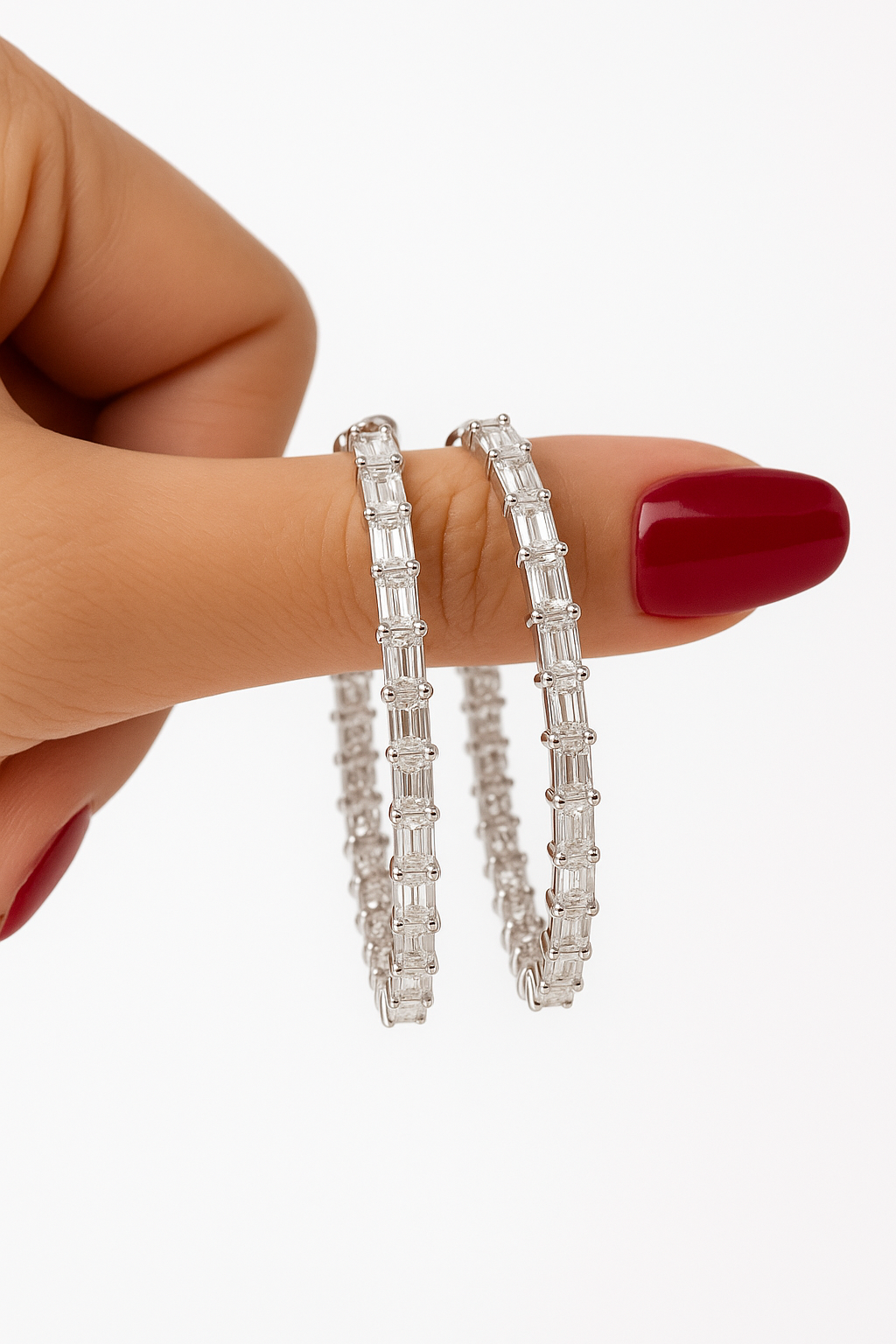 
  
  14K White Gold Lab Grown Baguette Diamond In/Out Hoops
  
