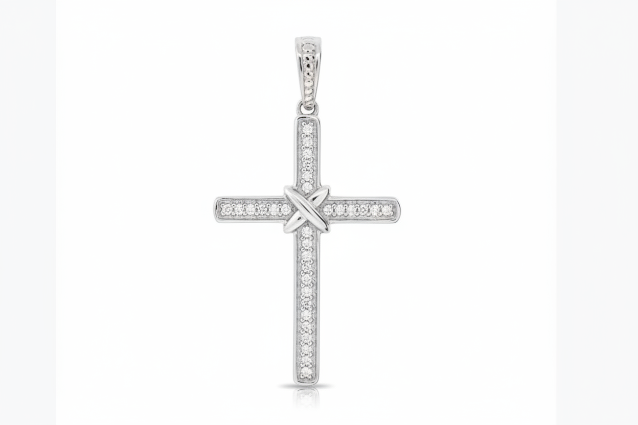 
  
  14k White Gold Diamond Cross Necklace
  
