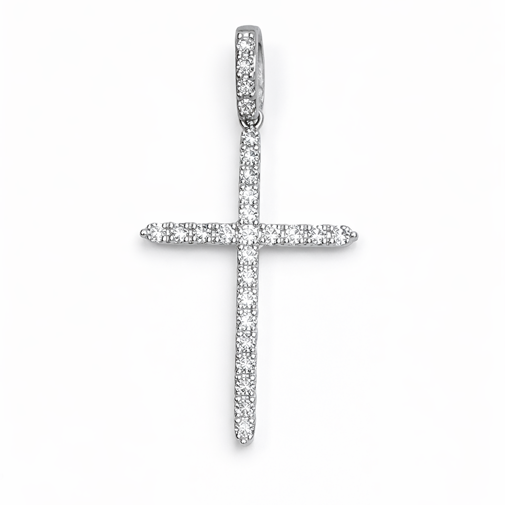 
  
  14k White Gold Diamond Cross Necklace Diamond Bale
  

