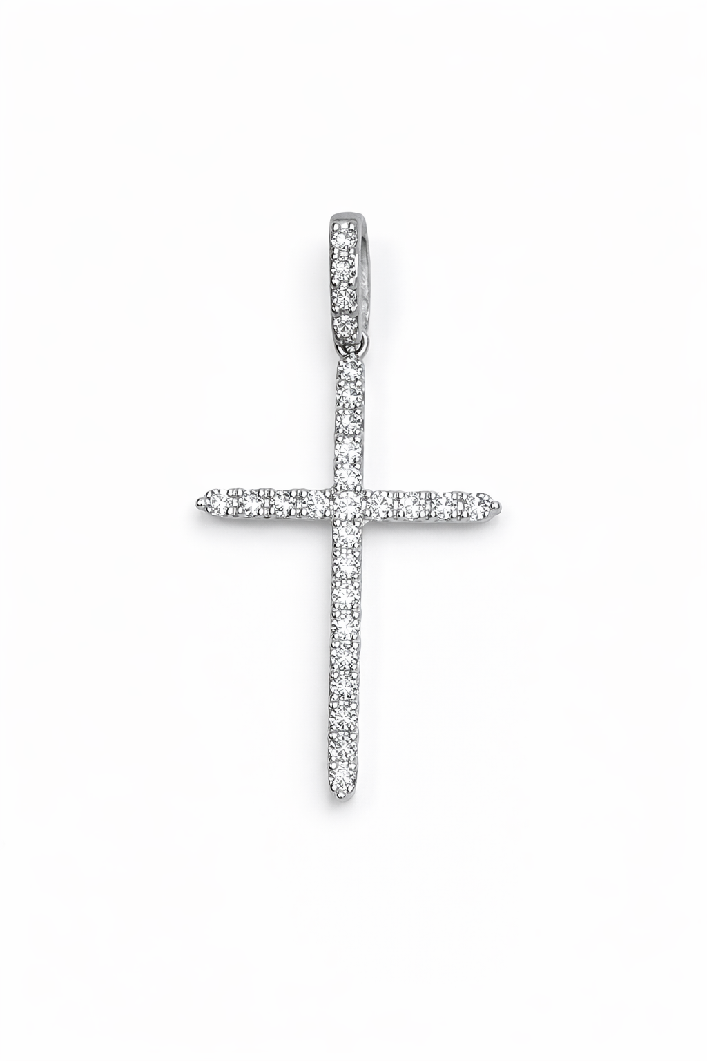 
  
  14k White Gold Diamond Cross Necklace Diamond Bale
  
