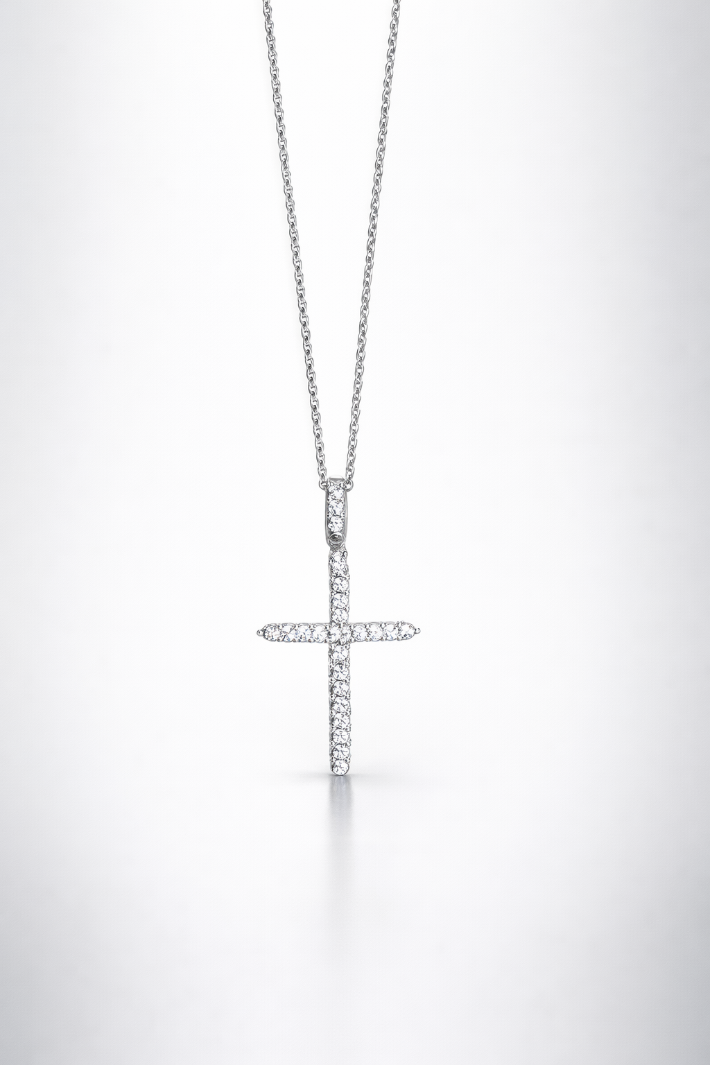 
  
  14k White Gold Diamond Cross Necklace Diamond Bale
  
