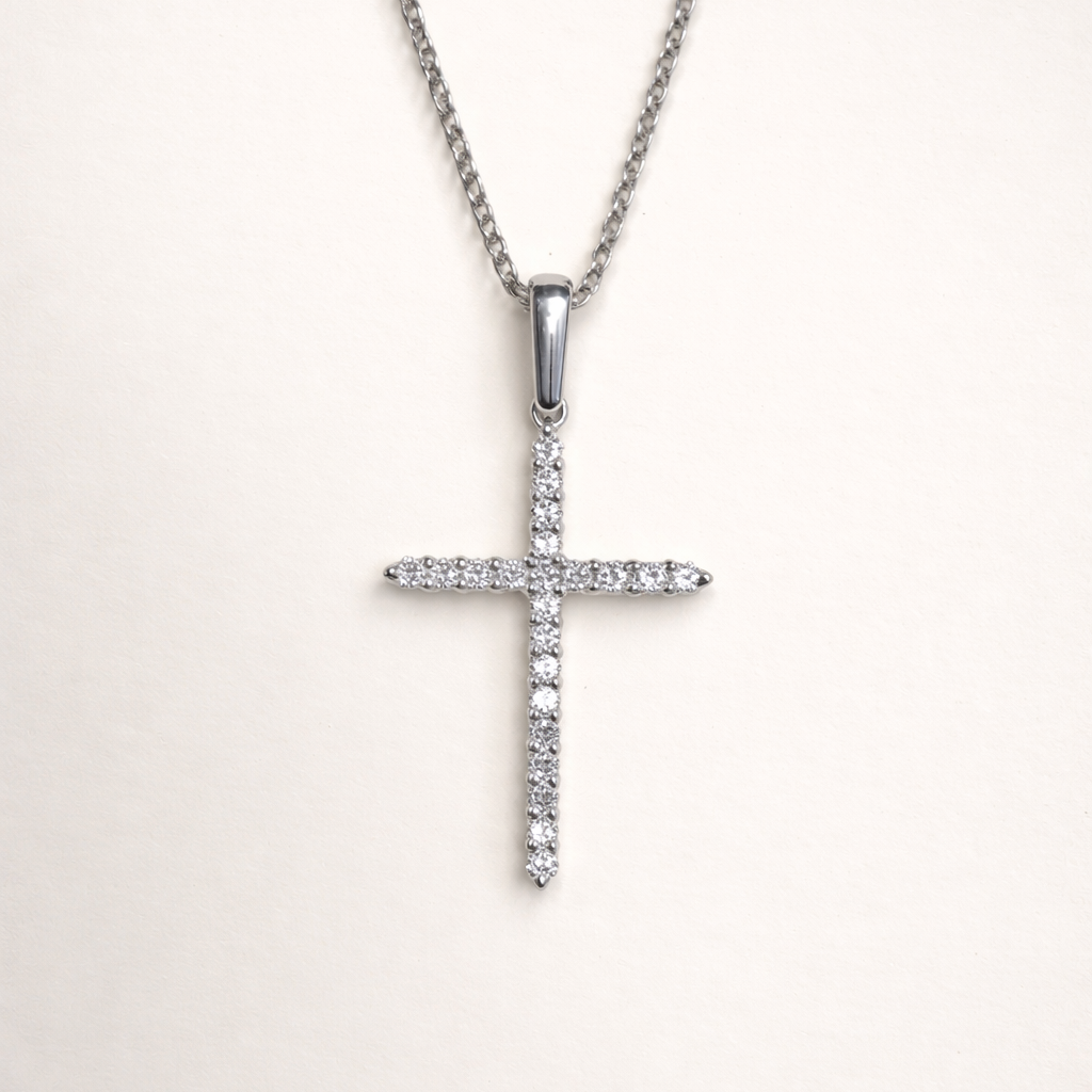 
  
  14k White Gold Diamond Cross Necklace
  
