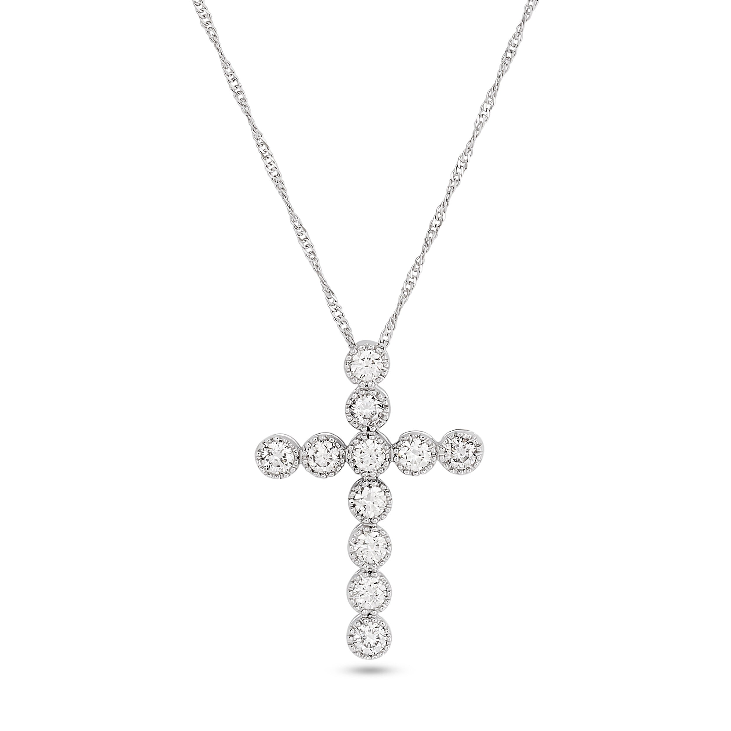 
  
  14k White Gold Pronged Bezel Diamond Cross - 0.75cts.
  
