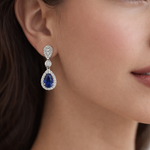 
  
  14k White Gold Pear Shape Hanging Sapphire and Diamond Halo Earrings
  

