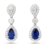 
  
  14k White Gold Pear Shape Hanging Sapphire and Diamond Halo Earrings
  
