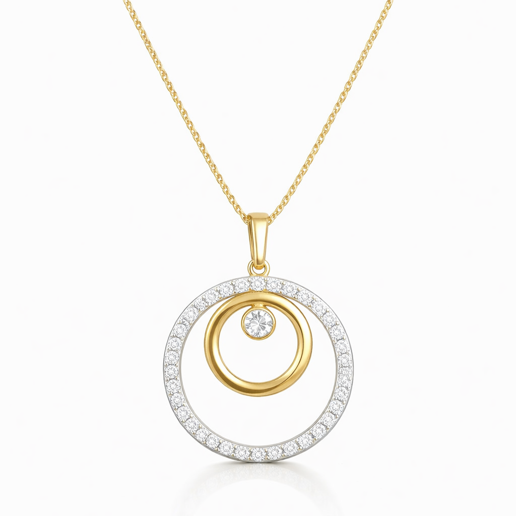 
  
  14K Two Tone Floating Diamond Circle Pendant
  
