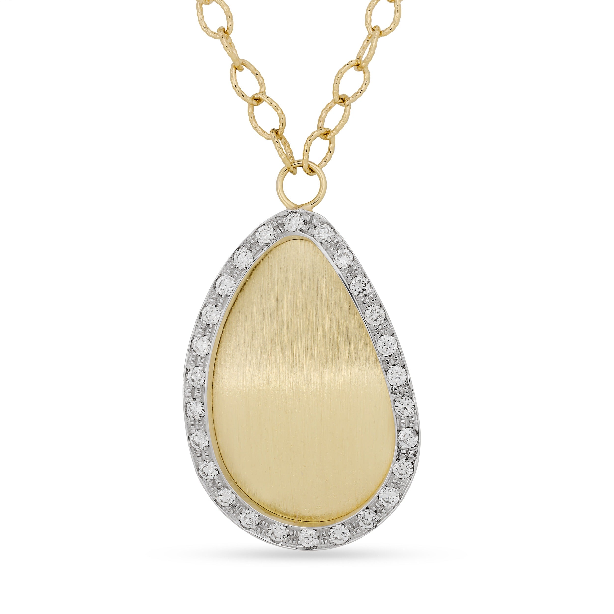 
  
  14K Two Tone Large Teardrop Style Diamond Pendant Necklace
  
