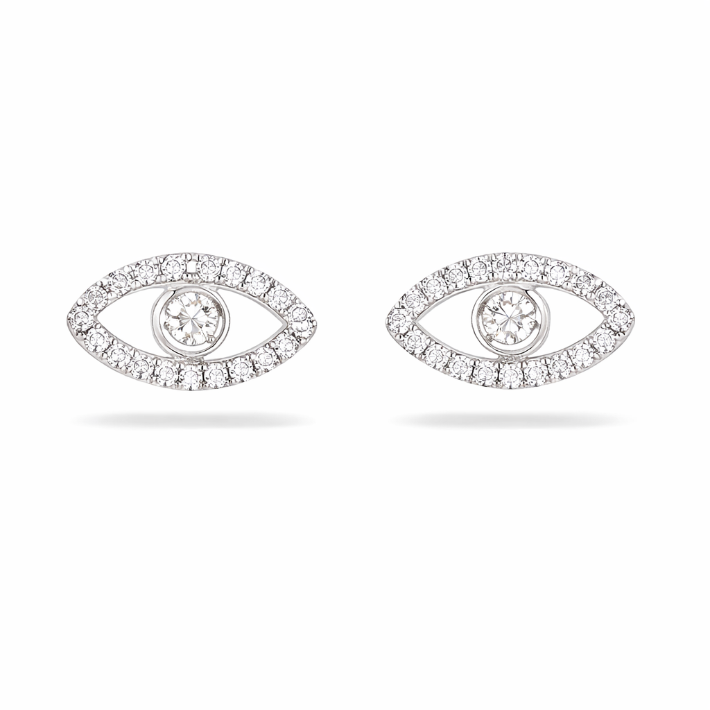 
  
  14k White Gold Diamond Evil Eye Stud Earrings
  
