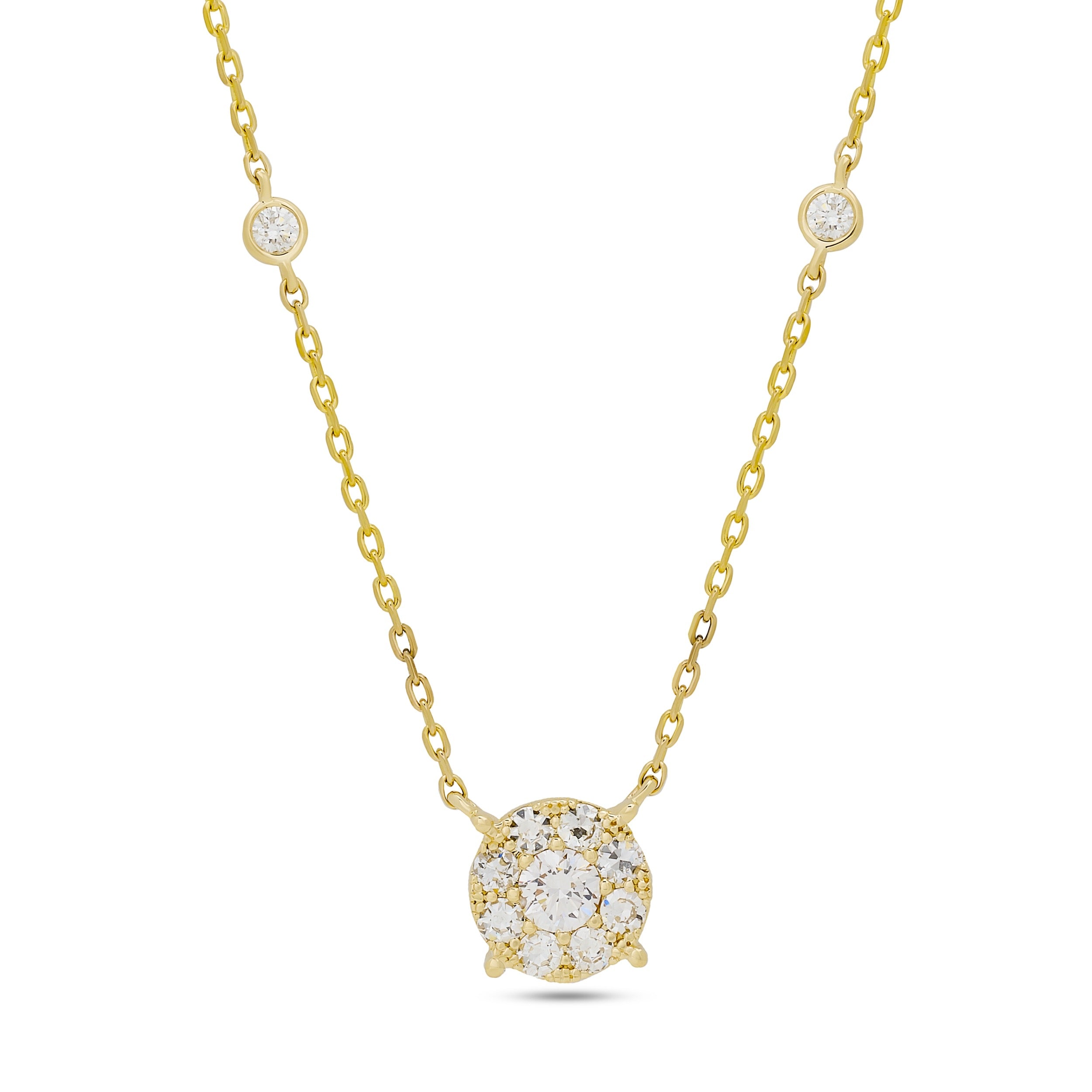 
  
  14K Yellow Gold Round Diamond Cluster Pendant on Diamond Chain
  
