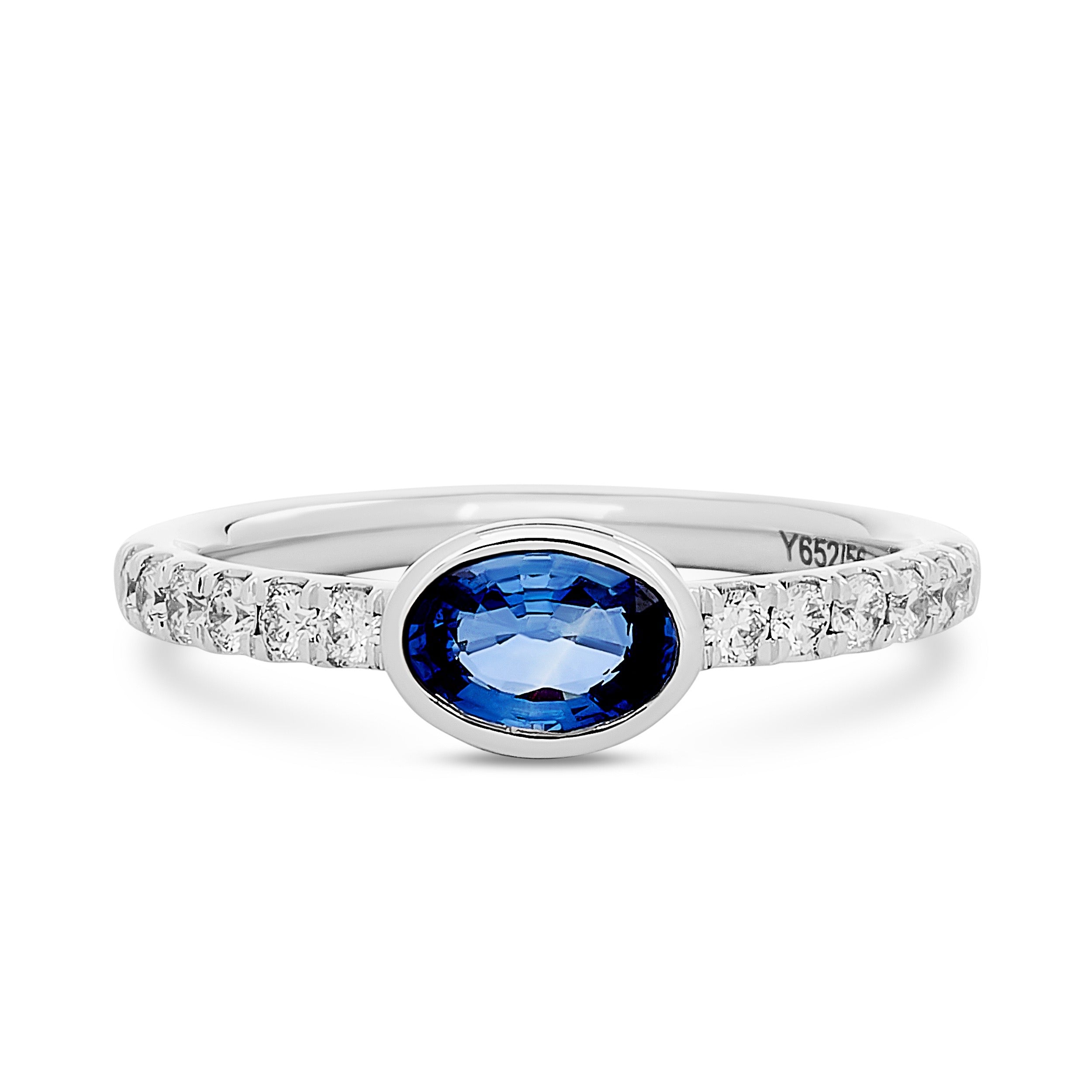 
  
  14K White Gold Diamond and Bezel Set Oval Sapphire Ring
  
