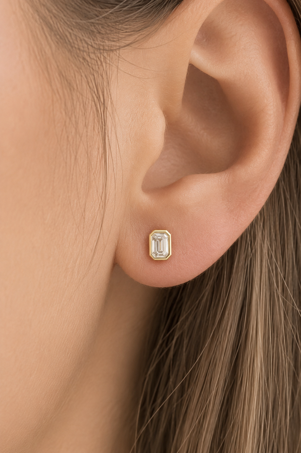 
  
  14KT White Gold Lab Grown Emerald Cut Diamond Stud Bezel Set Earrings
  
