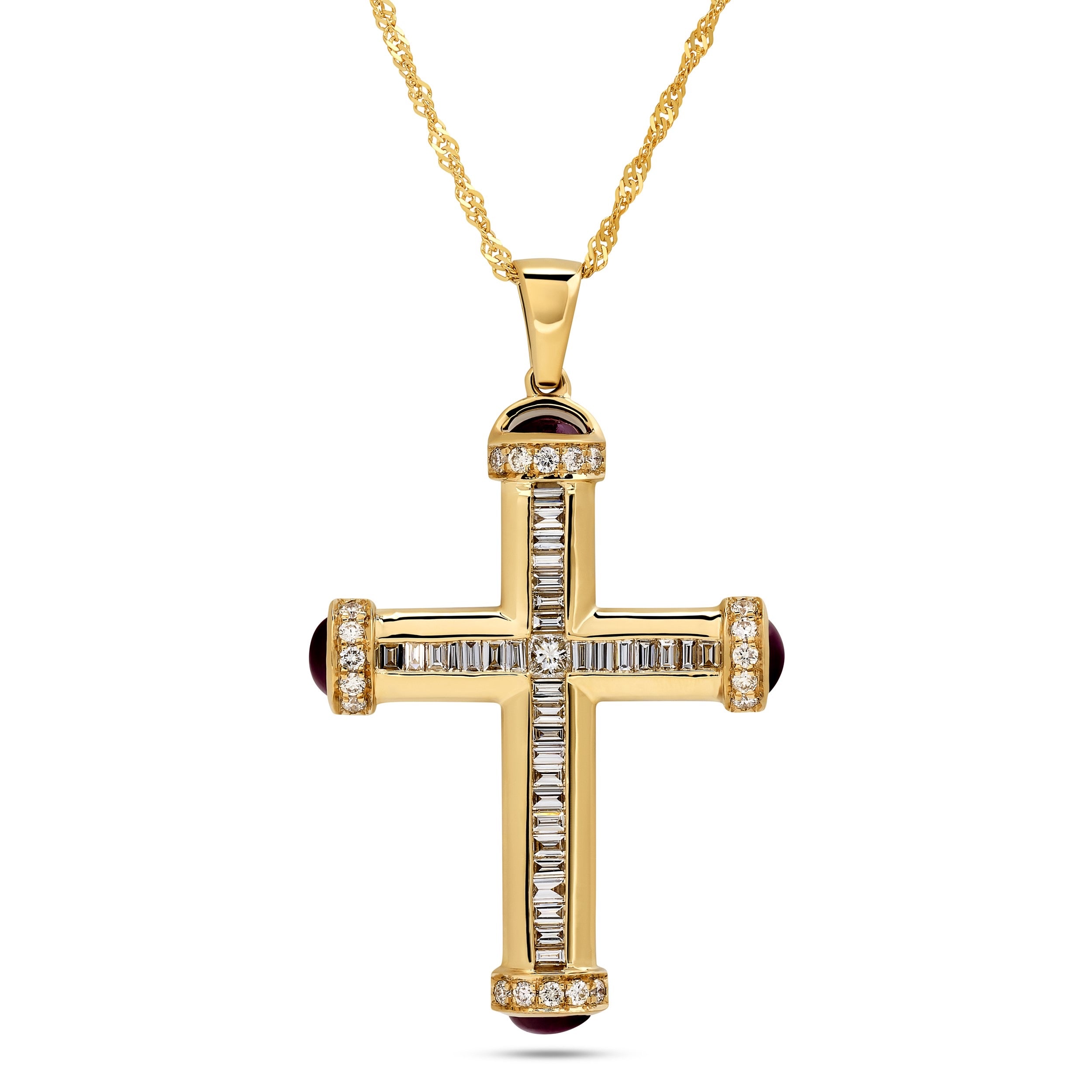 
  
  14k Yellow Gold Diamond and Cabochon Ruby Cross Pendant
  
