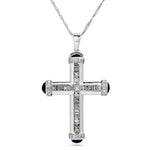 
  
  14k White Gold Diamond and Cabochon Sapphire Cross Pendant
  
