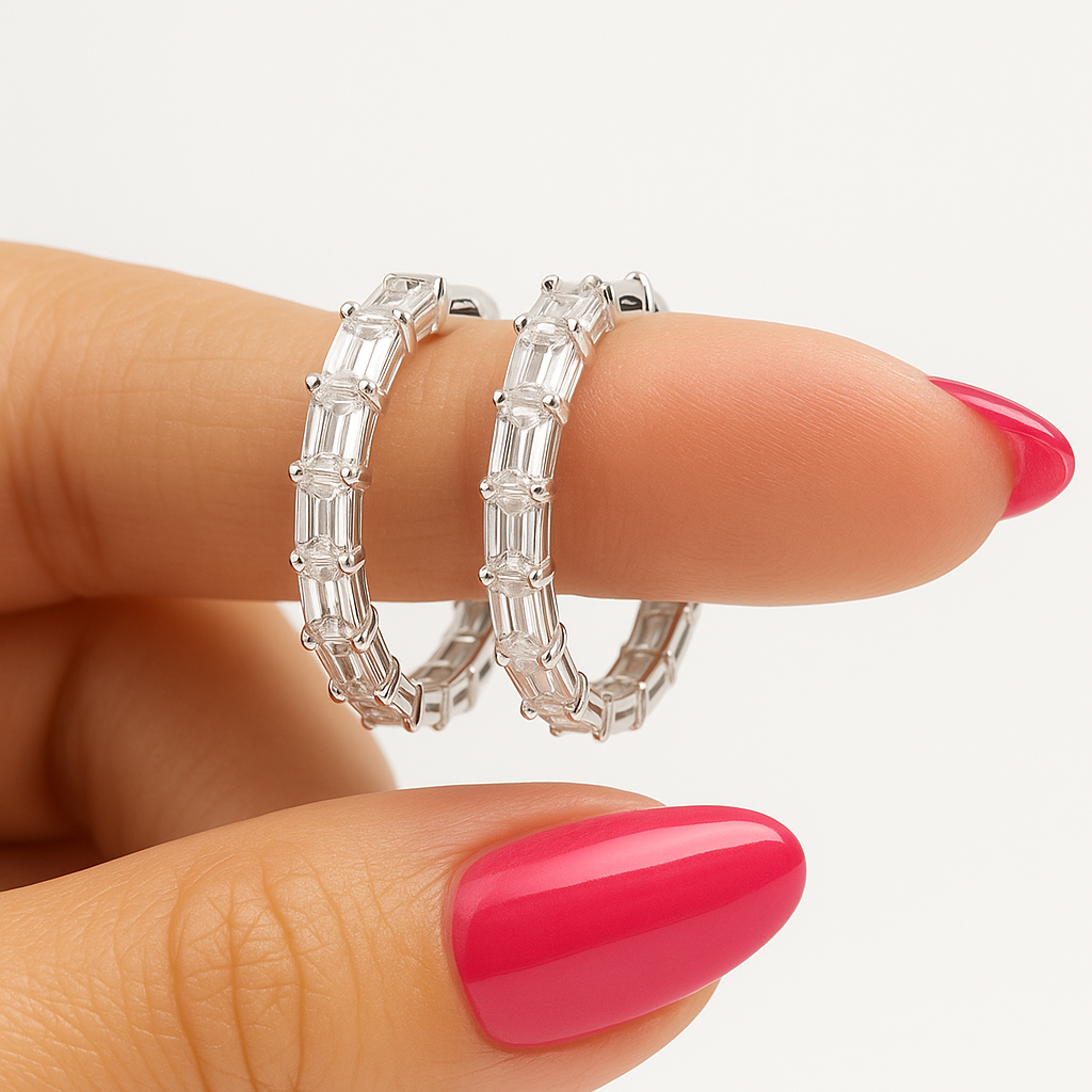 
  
  14K White Gold Lab Grown Baguette Hoop Earrings
  
