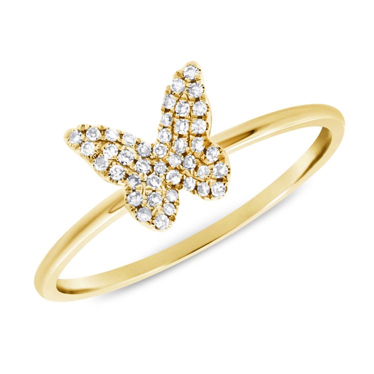 14K Yellow Gold Diamond Butterfly Ring