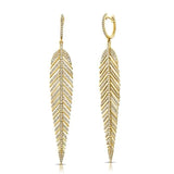 Hanging Diamond Feather Earrings 14k Yellow Gold
