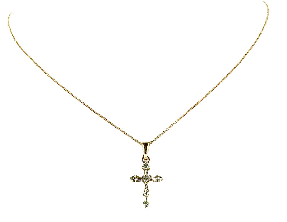 
  
  Small 14k Rose Gold Baguette and Round Diamond Cross Necklace
  
