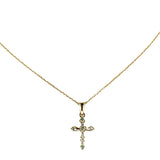 Small 14k Rose Gold Baguette and Round Diamond Cross Necklace