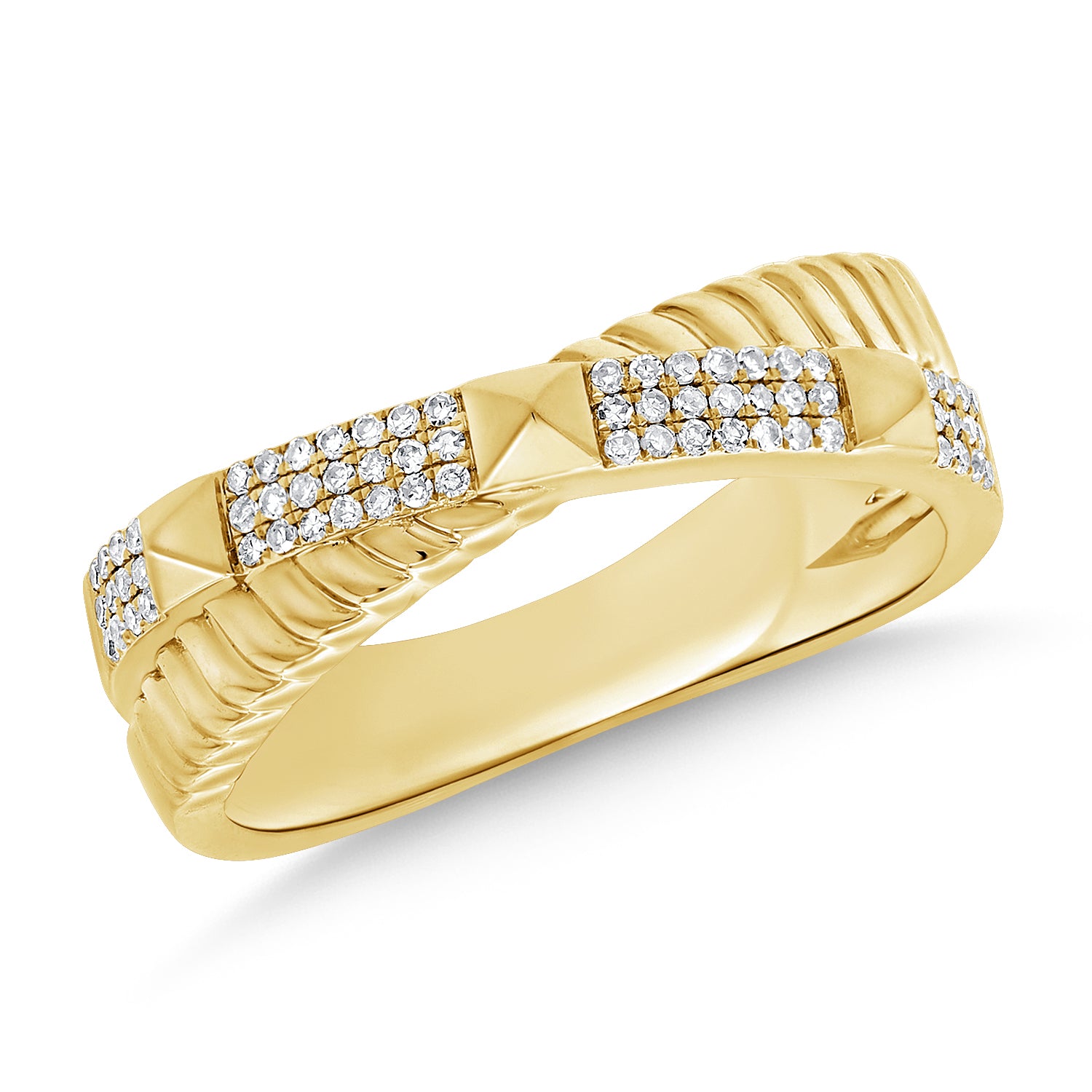 
  
  14k Yellow Gold Studded Diamond Crossover Ring
  
