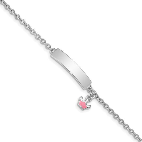 Children's Sterling Silver Engravable ID with Dangling Crown Bracelet