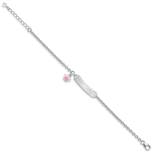 
  
  Children's Sterling Silver Engravable ID with Dangling Crown Bracelet
  
