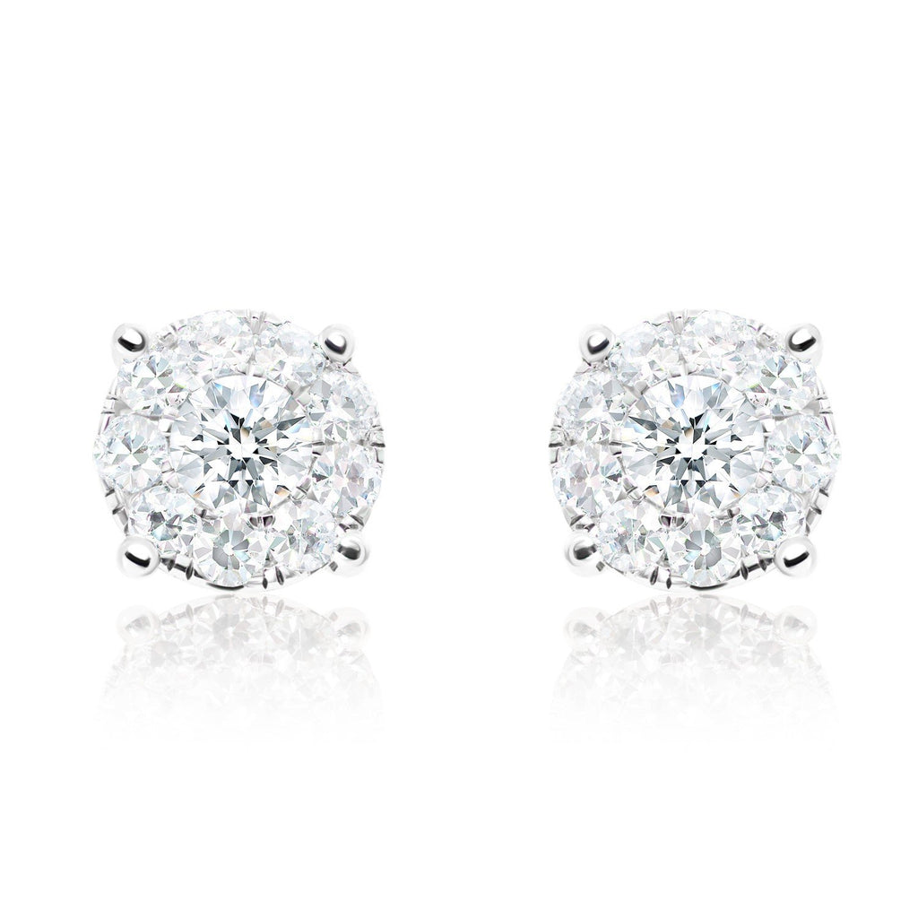 14k White Gold Diamond Cluster Illusion Earrings (1.70cts. t.w.)